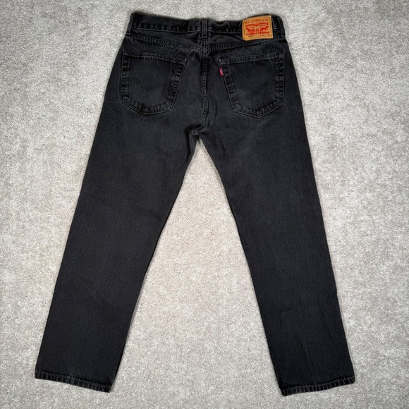 Levis 505 Regular Fit Jeans Mens 34x30 Black Denim Straight Leg - Picture 7 of 11